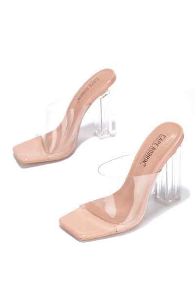 Nude Cape Robbin Edna Clear Mule Heels | Shoe Time