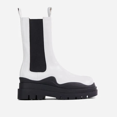 White Chunky Sole Ankle Chelsea Biker Boots Energy