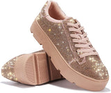 Cape Robbin Euro Rhinestone Platform Sneakers Rose Gold