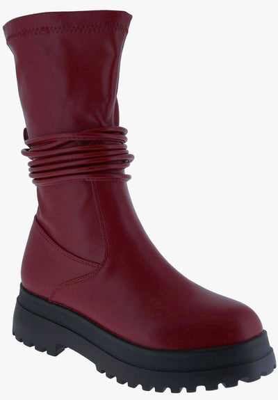 Chunky Platform Mid Calf Boots Pull on Lug Sole Chelsea Booties Like-1 By Weboo