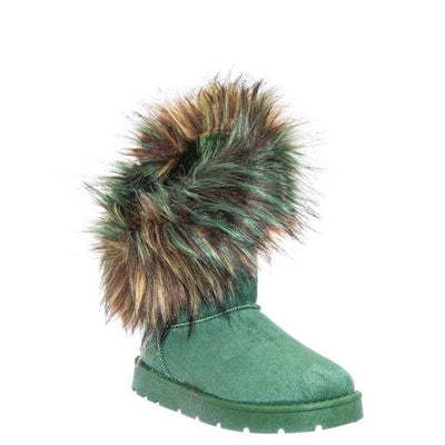 bamboo frozen-01 women mid calf boot suede faux fur tassel outdoor winter snow suede flat shoes