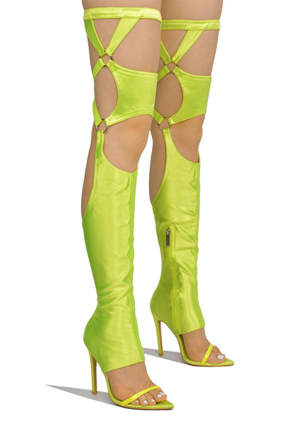 Lime Open Toe Thigh High Boots Gealia Cape Robbin | Shoe Time