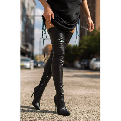 Liliana Gisele-50 Stretchy Thigh High Pointy boot