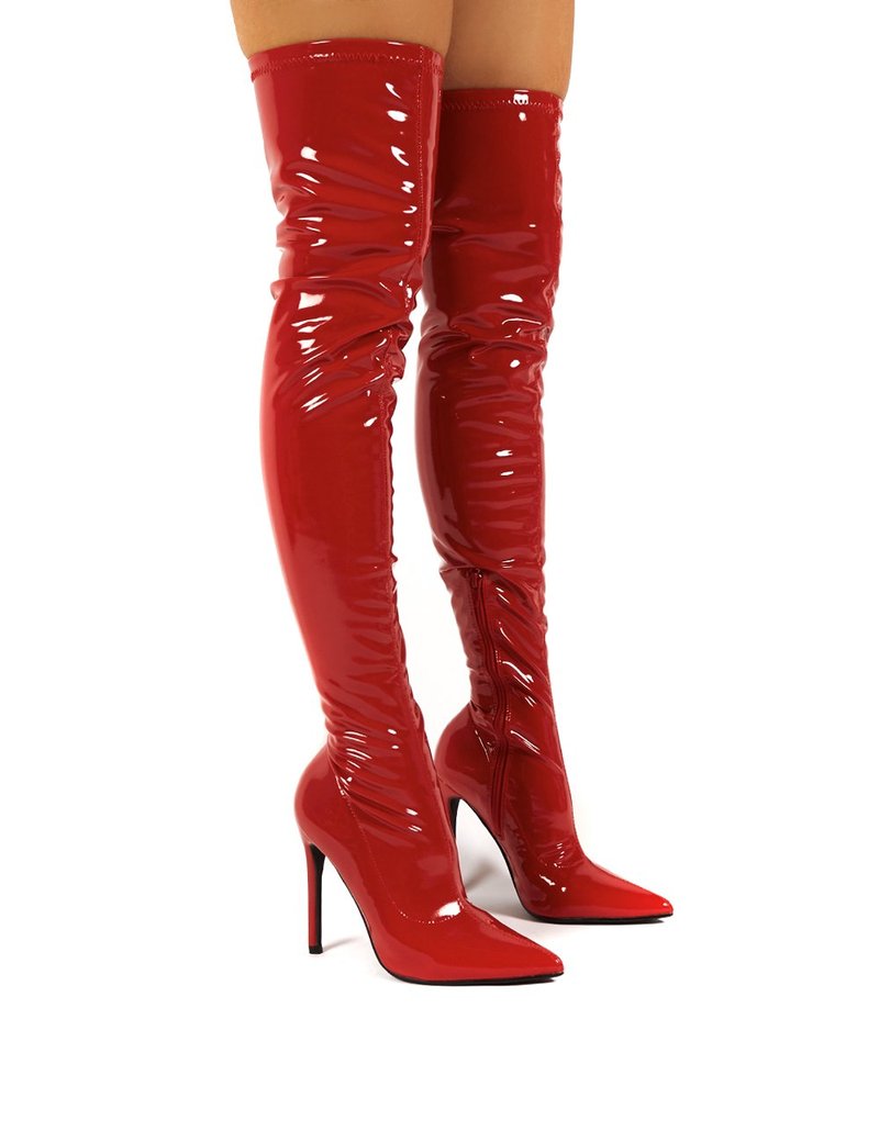 Red  Over the Knee Thigh High Shiny Patent Boots