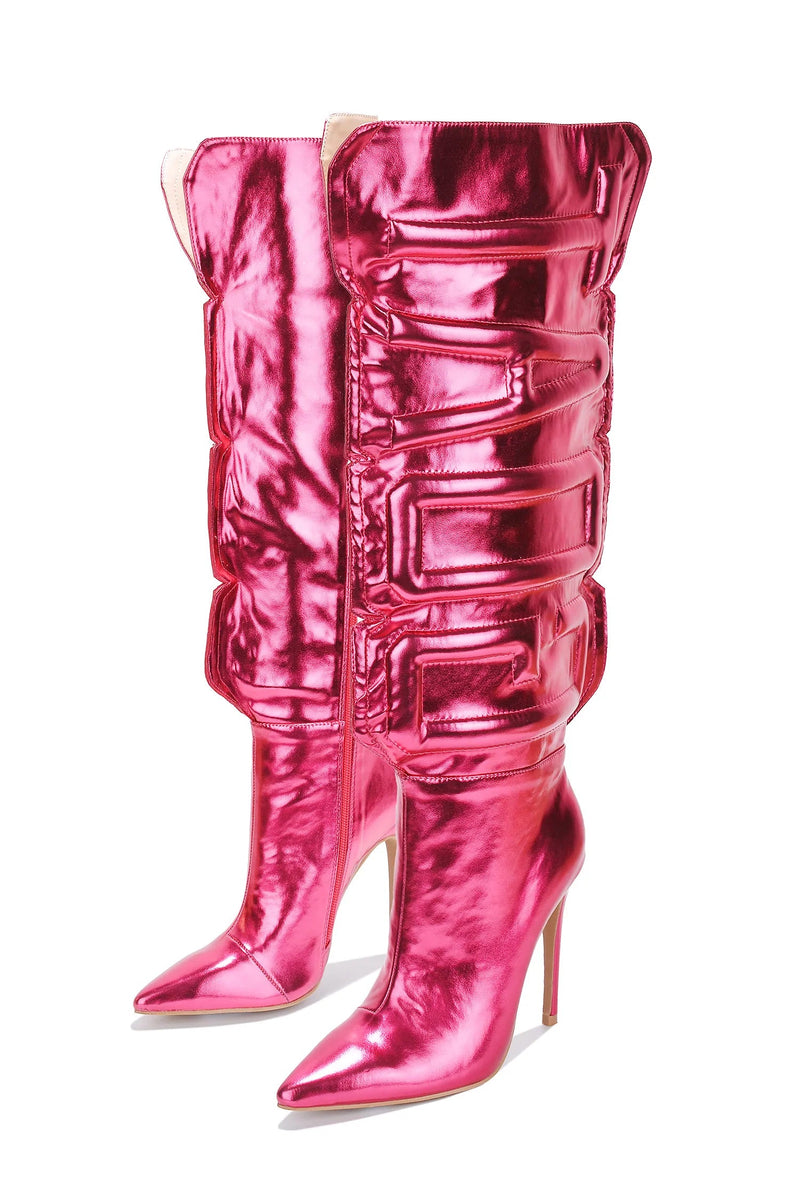 Pink Knee High Metallic Puffed Boots GOAT | Shoe Time