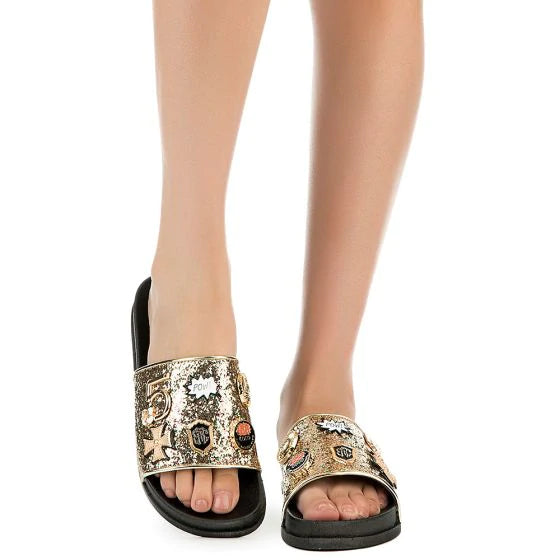 Women Slides Flip Flop Glitter Metal Sandals Moira-25 by Cape Robbin