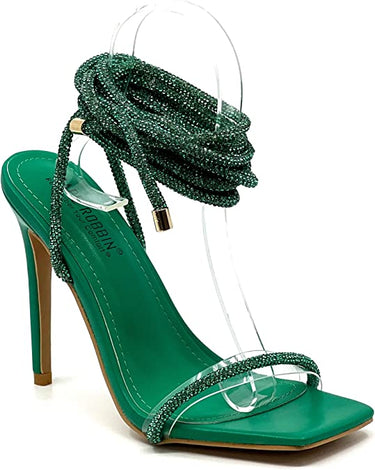 Green Rhinestone Lace Up Heel Bellisimo by Cape Robbin