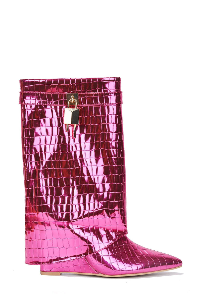 Pink Metallic Fold Over Wedge Boots Hadyn Cape Robbin | Shoe Time