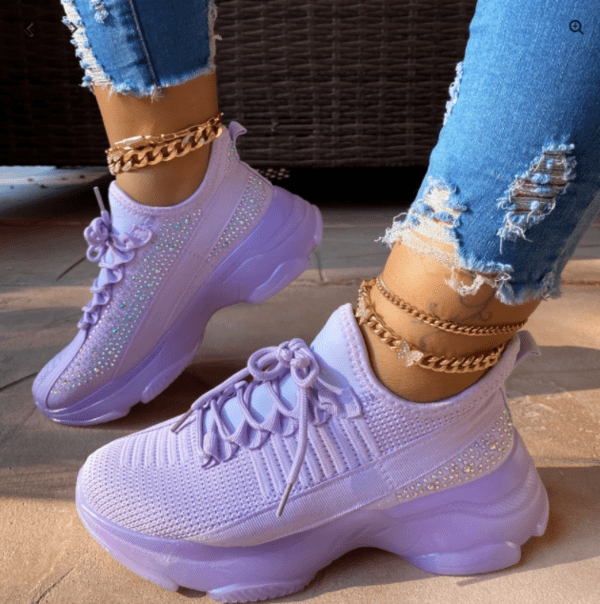 Forever Hana-47 Lace Up Low Sneakers with Rhinestone Details