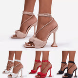 Cross Strap Square Open Toe High Heels | Shoe Time