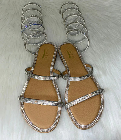 Silver Women's Sandals Rhinestone Lace Up Special Detail | Shoe Time