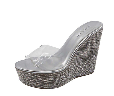 Rhinestone Wedge Sandals - Silver