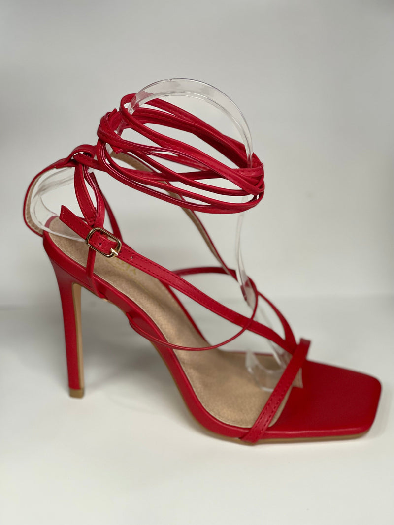 leg wrap stiletto high heels tinder red