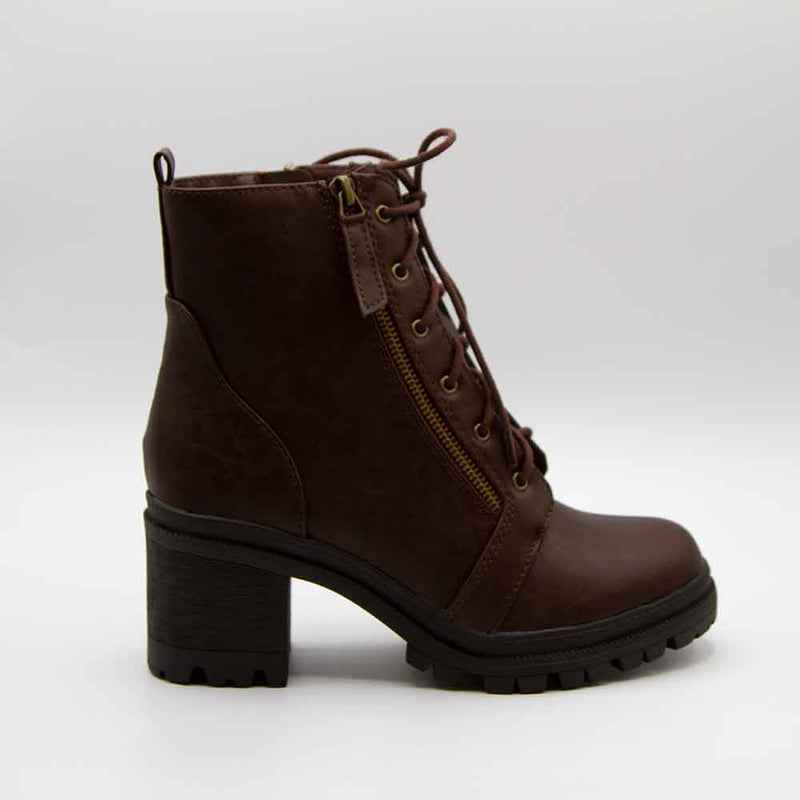 Soda Shoes INDIANA Lace Up Lug Bootie for Women in Brown