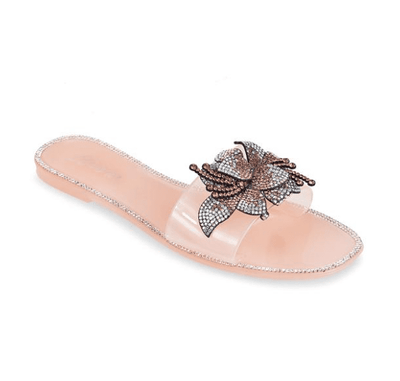 Liliana Jelli-94 Flat jelly Sandals With Rhinestone Flower on Strap