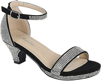 Zapatos de vestir con punta abierta y tacón para niños, sandalias con diamantes de imitación Josina-99K de Forever