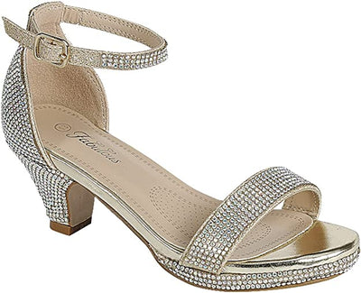 Zapatos de vestir con punta abierta y tacón para niños, sandalias con diamantes de imitación Josina-99K de Forever