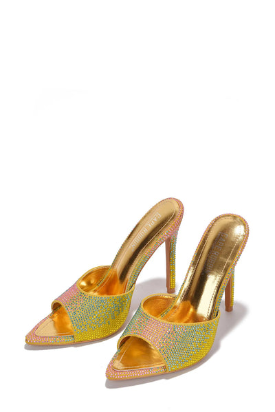 Gold Rhinestone Pointed Open Toe Heels Kameron | Shoe Time