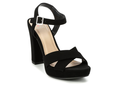 Delicious Style Keeper ~ Cross Band with Ankle Strap Buckle Block High Heel Fashion Sandals
