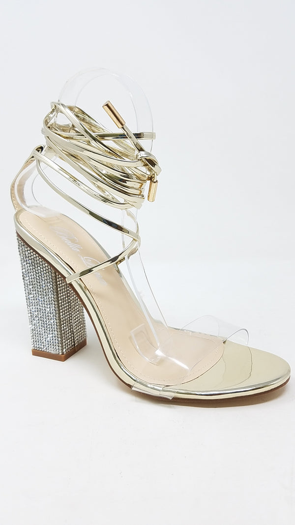 Ankle Strap Clear Lace up Chunky High Heel Sandals | Shoe Time