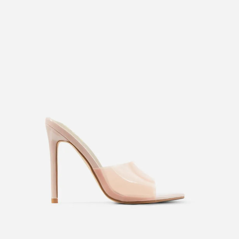 Peep Toe Cloudy Perspex Heel Mule In Nude Patent â Shoe Time