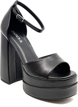 Soda Shoes Metallic Chunky Platform High Heels Black