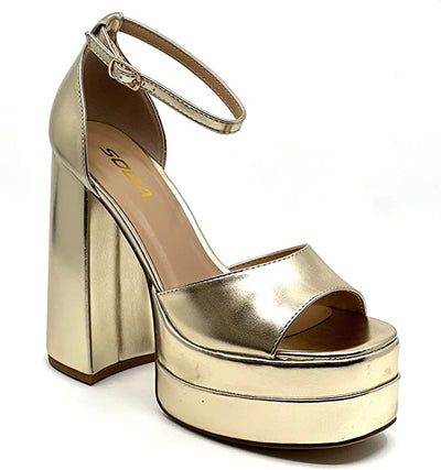 Soda Shoes Metallic Chunky Platform High Heels Gold