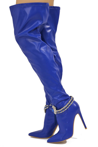 Over The Knee Pointed Toe Stiletto Patent Boots Lawman
