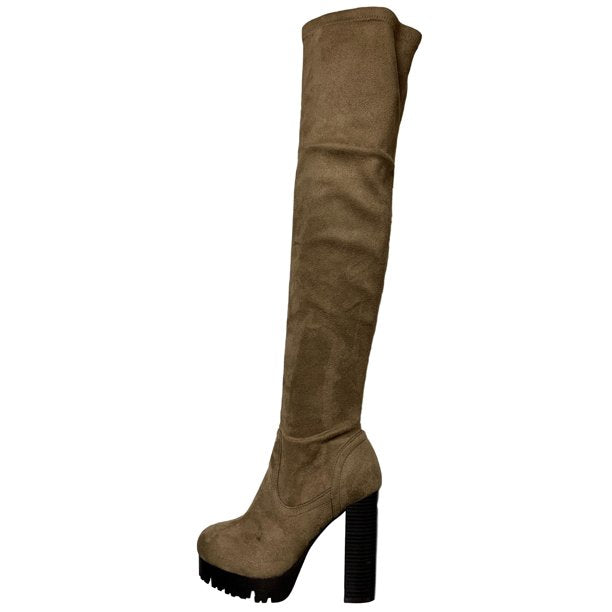 Wild Diva Veronica-20 Women Faux Suede Over Side Zipper Platform Lug Sole Chunky Block Heel Combat Boots