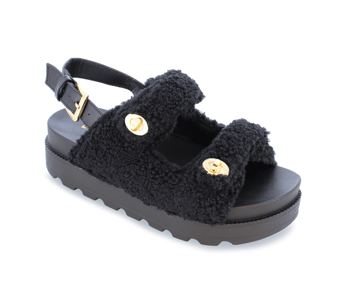 Liliana Montana-3 Faux Shearling Fur Sandals With Buckle Design