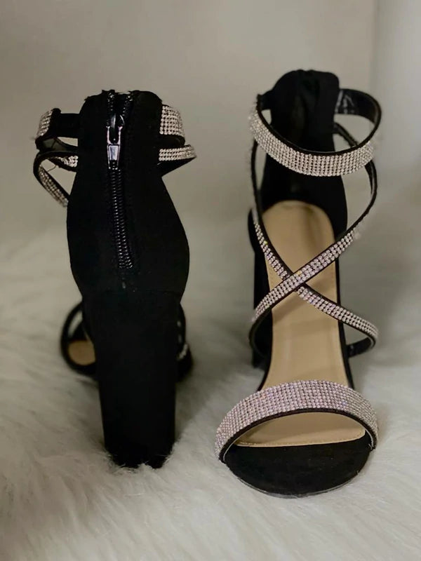 Wild Diva Morrina-14 Women Crystal Dance Shoes Rhinestone Block Heel Sandal