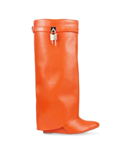 Orange Liliana Mutto-1 Padlock Detail Wedge Knee High Boots