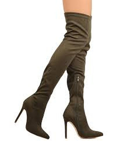 Patent Knee High Boots Olive