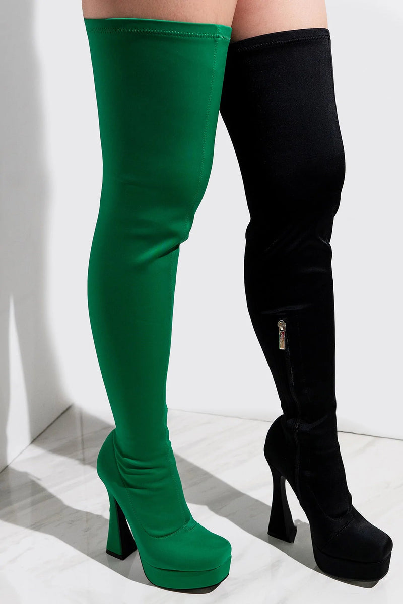 Black and Green Cape Robbin Square Toe Platform Over The knee