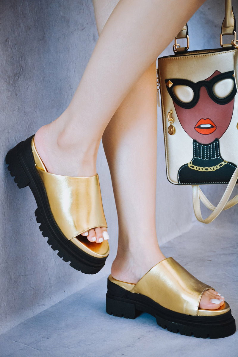 Gold Open Toe Chunky Platform Sandals Mamo Cape Robbin | Shoe Time