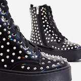 Studded Biker Boots Pixie Black