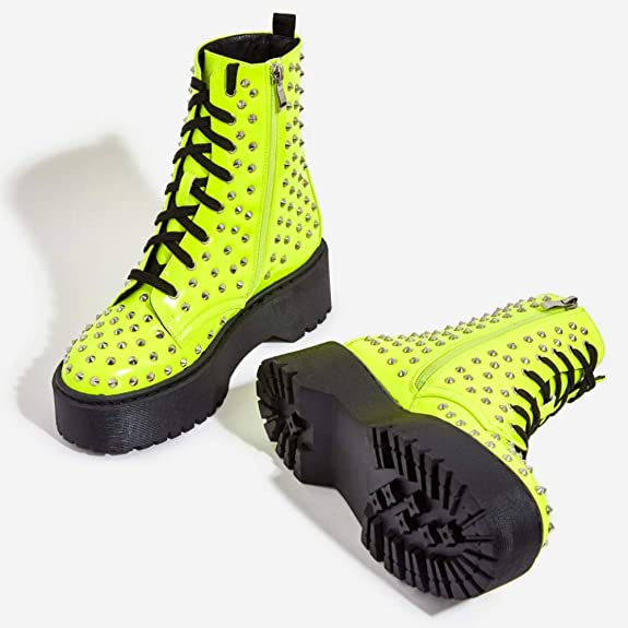 Studded Biker Boots Pixie Lime