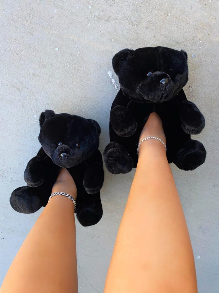 Plush-01 Teddy Bear Slippers - Black
