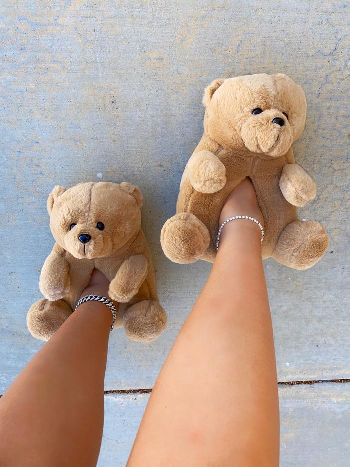 Plush-01 Teddy Bear Slippers - Brown