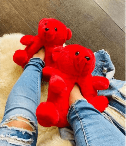 Plush-01 Teddy Bear Slippers - Red