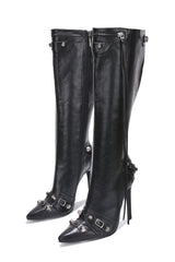 Black Pointed Toe Heel Knee High Boots Pofin Cape Robbin | Shoe Time