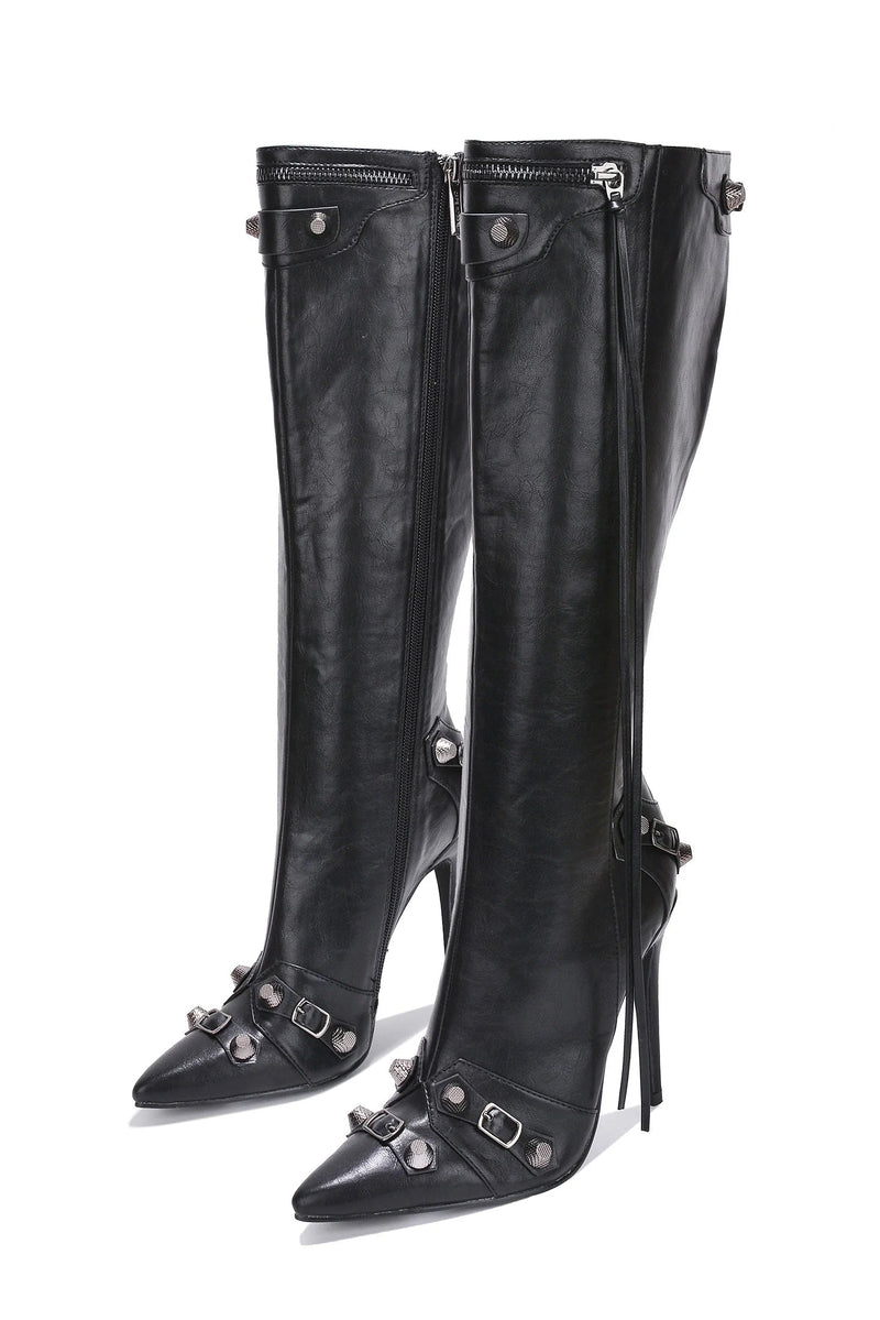 Black Pointed Toe Heel Knee High Boots Pofin Cape Robbin | Shoe Time