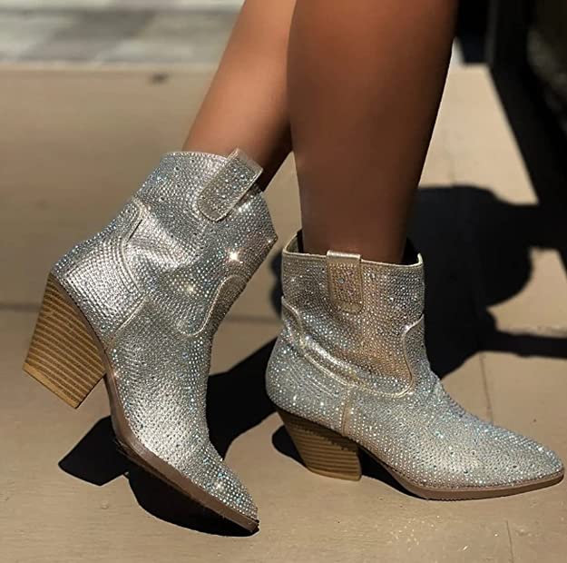 River-01 Rhinestone Ankle Boots Silver