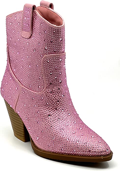 River-01 Rhinestone Ankle Boots Pink