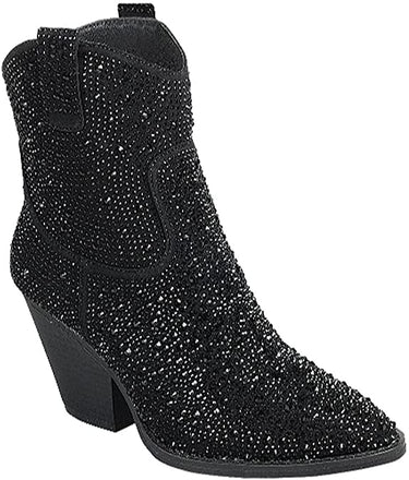 River-01 Rhinestone Ankle Boots Black