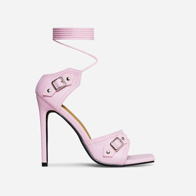 Pink Lace Up Buckle Detail Square Toe Heels Scorpio | Shoe Time
