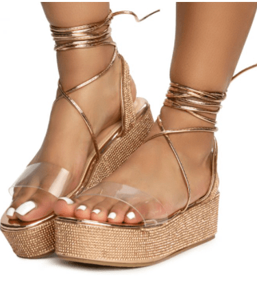 Lace Up Rhinestone Platform Sandals Sky-1 By Liliana