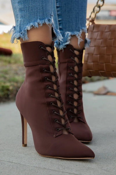 SOCIAL Lace Up Heel Ankle Booties