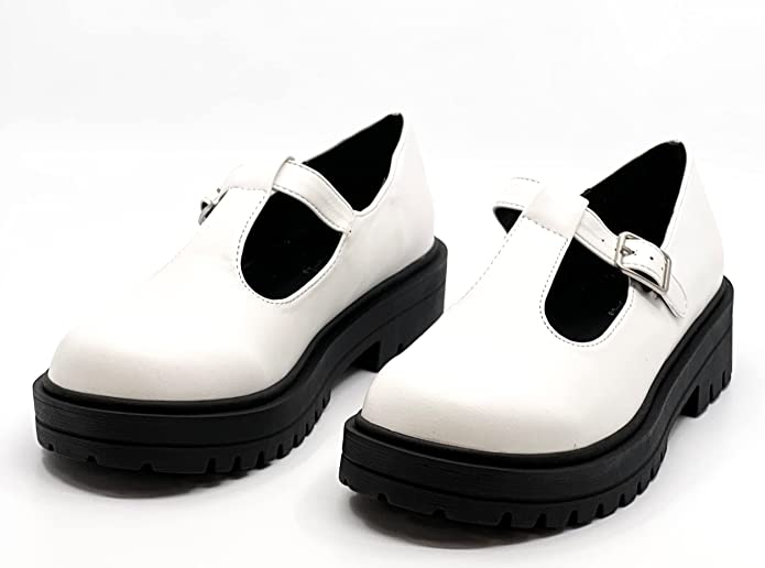 White SODA Chunky Mary Jane Womens Shoes Tangia