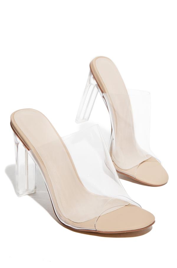 X2B Thalia-4N Clear Block High Heel Sandals for Women - Nude
